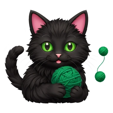 happy black cat playing with small ball of wool sticker