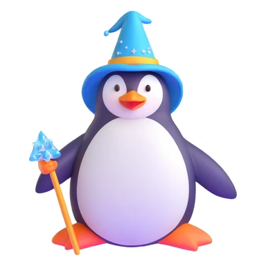 penguin wizard with ice crystals and frost magic sticker