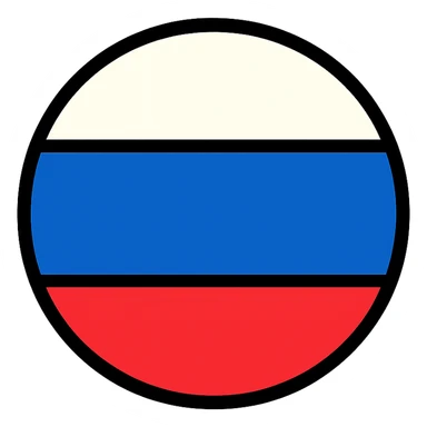 Russia flag in a circular shape, flat color icon style sticker