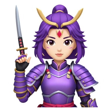 A female samurai in purple armor waving sticker