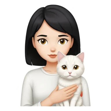 black short hair girl with a British white Longhair cat sticker