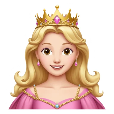 Princess Aurora with a gold tiara and pink dress, smiling sticker