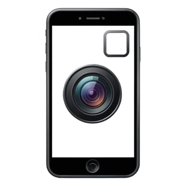 Minimalistic flat vector icon, iOS style, thin black contour on white background. Smartphone with a camera lens symbol. No text, no shadows.
 sticker