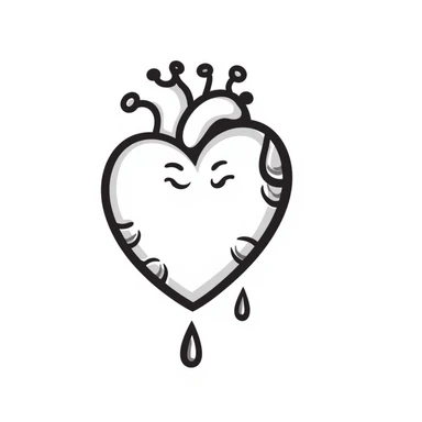 a melting heart, hand-drawn doodle style, sketchy, black lines, expressive sticker