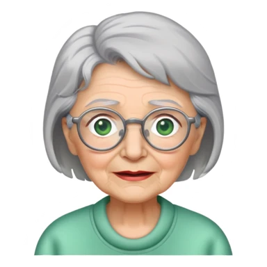 Grandma with grey hair, glasses, green eyes and no teeth sticker