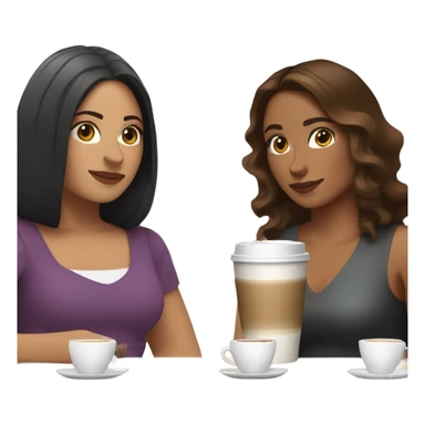 puerto rican woman light skin with shoulder-length, wavy, brown hair drinking latte with Italian Roman woman with black, straight hair drinking espresso at table sticker