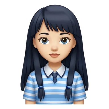 hair : black long hair with fringe 
skin : light 
cloth : light blue stripe shirt + navy long long school girl skirt



 sticker