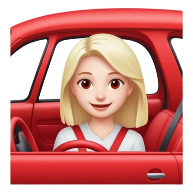 smiling girl inside car red interior sticker