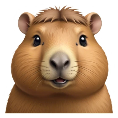 Cinematic Cute Capybara Portrait Emoji, Head tilted playfully and inquisitively, with a delightfully fluffy, rounded form and a distinctively endearing capybara face marked by a short snout and petite ears, accented by luxuriously soft fur in warm earthy tones and bright, sparkling eyes full of charm; rendered with intricate, realistic detail and natural highlights, high shine, affectionate and lively, styled with a touch of whimsical cuteness, soft glowing outline, capturing the essence of a mischievous yet loving capybara that seems poised to tumble playfully into your arms! sticker