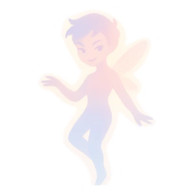 delicate figure with a soft glow, playful mischief in the eyes, and an enchanting aura, in a minimalist silhouette with pastel colors sticker