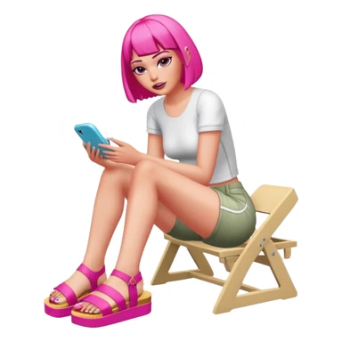 insane pshocoligcally ill sims 4 character, putting on brand new sandels with hot pink bob sticker