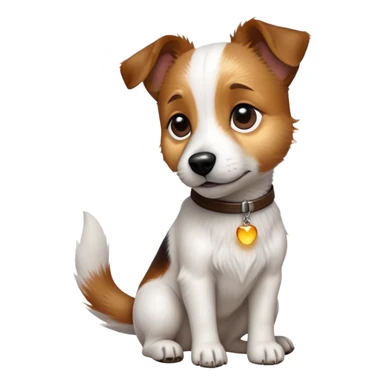 cinematic-[jack russel]-realistic-full-body-sitting-emoji,-tail-resting-loosely-beside-its-paws,-head-tilted-dramatically, -scruffy-[brown and white]-fur,-simplified-yet-realistic-focused-features,-highly-detailed,-glowing-with-an-almost-sarcastic-glow sticker