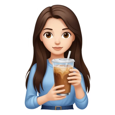 Brunette girl with long hair holding a glass with iced coffee in it  sticker