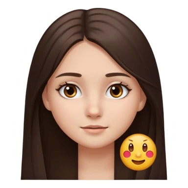 beautiful girl with long brown dark hair straight and with gray eyes with a small birthmark on her cheek emoji ios 18 sticker