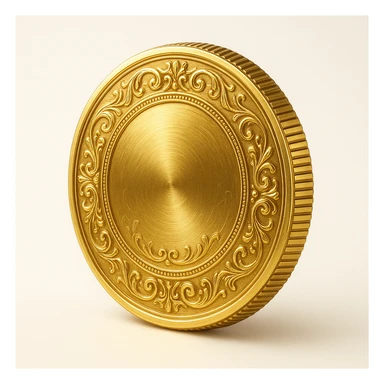 a shiny gold coin, realistic style, metallic reflections, detailed engraving sticker