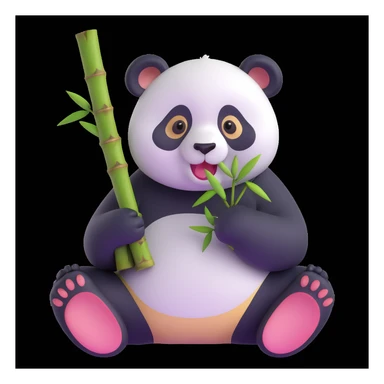 panda eating bamboo in forrest, close up pose sticker