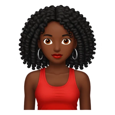 Rozonda Chilli Thomas dark skin long black curly hair, red tank top sticker