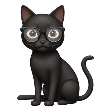black cat full body wearing white glasses with square modern frames sticker