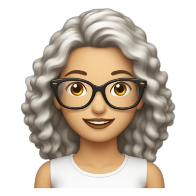  mujer blanca pelo largo onduladp marrón con lentes sticker