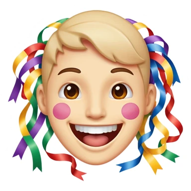 face with open mouth, smiling, surrounded by parade streamers sticker