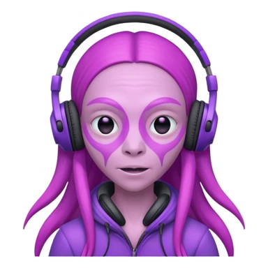 headphone wearing pink alien, purple long haired sticker