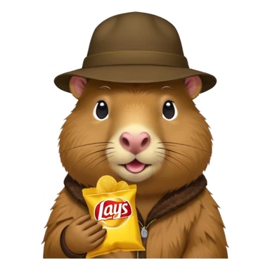 Capybara with a cool hat  eating Lays chips sticker