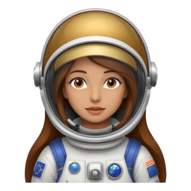 woman with long brown hair and brown eyes.  space ship captain with white military hat sticker
