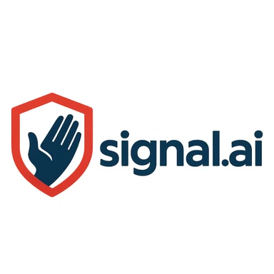 logo for signal.ai, dashboard for first responders, text 'signal.ai' with a symbol of assistance like a helping hand or shield, modern, energetic, trustworthy sticker