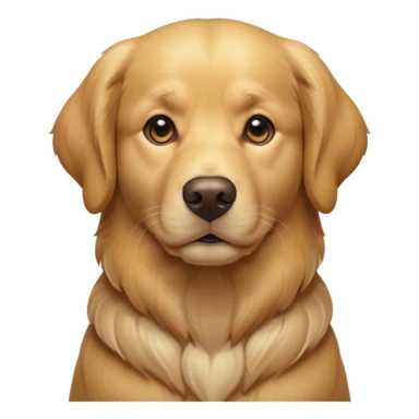 Cinematic Noble Golden Retriever Portrait Emoji, Poised and regal, with a strong, athletic build and a lustrous, well-groomed golden coat, deep-set soulful brown eyes, Simplified yet sharp and sophisticated features, highly detailed, glowing with a soft, dignified glow, high shine, intelligent and friendly, stylized with an air of warmth, focused and attentive, soft glowing outline, capturing the essence of a watchful and confident companion, so majestic it feels as though it could bound out of the screen with effortless authority! sticker