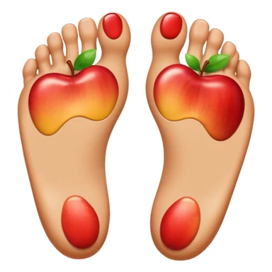 two feet soles, exact pose and look as reference image, apple emoji style, no toenails, smooth and rounded toes, anatomically correct, no nails anywhere sticker