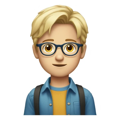 Blonde teen boy with medium short middle parted hair,blue eyes, round Glasses looking judging to the Side  sticker