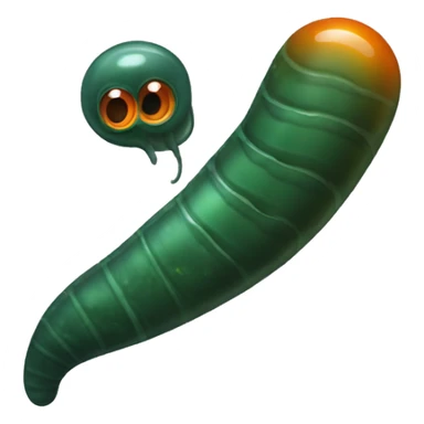 Eight-eyed Dark green and orange leech with oral suction and caudal suction sticker