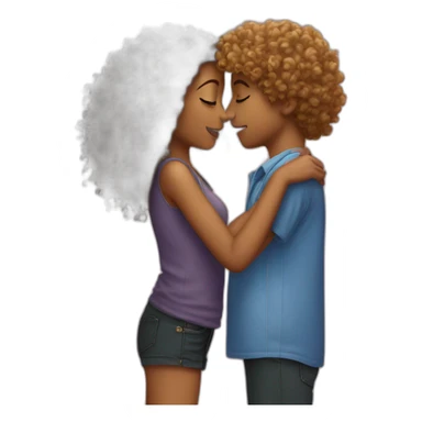 curly girl kissing straight hair boy sticker