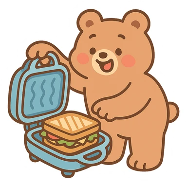 sandwich maker bear soft fluffy opening with cute sandwich inside creamy brown pastel, full-body sticker