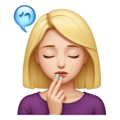 woman sighing, head slightly bowed, sigh coming from mouth, emotional atmosphere, iPhone emoji style sticker