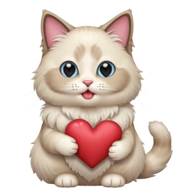 Full body ragdoll Cat holding a heart and mouth open, blush on cheeks sticker