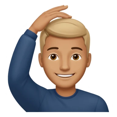 Picture of a handsome man smiling like he is very confident in himself with his hand on his head sticker