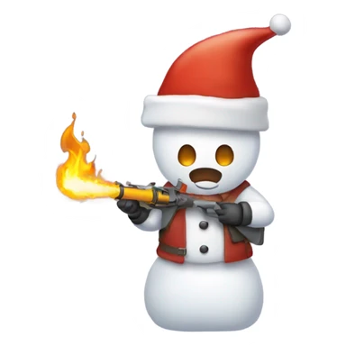 Snow man wearing a Santa hat holding a flame thrower  sticker