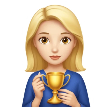 A woman holds a golden cup in her hands. There is a glow around the girl. sticker