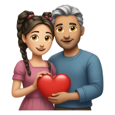 Man loves woman with pigtails, heart between them sticker
