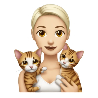 bald white girl with brown eyes and tattoos holding a bengal cat sticker
