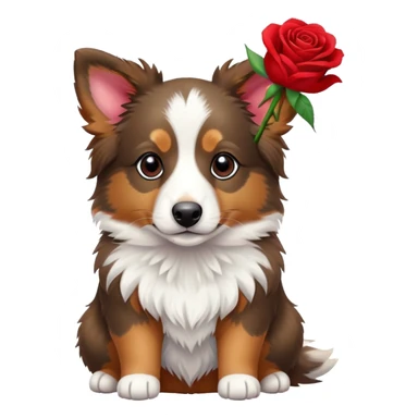 Mini aussie mix with a red rose sticker