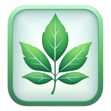 Tiny compressed Stylized Green leaf symbol inside a pastel white gradient square icon sticker