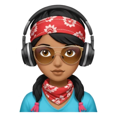 black haired girl with shades, headphones and bandana sticker