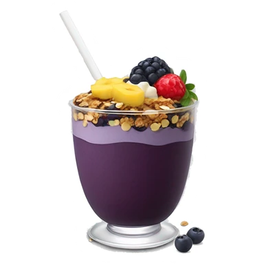 Açaí in a clear cup with layers of fruits and granola and condensed milk sticker