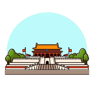 Tiananmen Square in Beijing with traditional Chinese architecture gate, sunny day, travel landmark illustration sticker