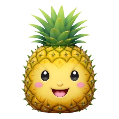 Cute Kawaii Pineapple, tiny and round, bright golden yellow with a spiky green top, chubby cheeks, playful winking expression, soft pastel textures, sweet and tropical vibes! sticker