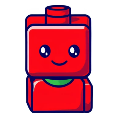 A cartoon red Lego brick with a cute face and rosy cheeks sticker