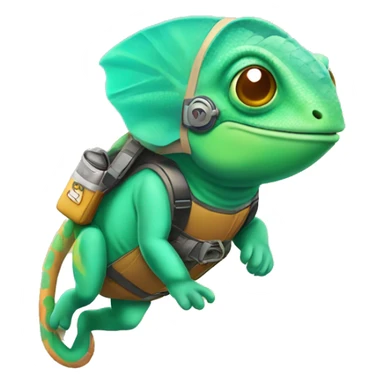 A chameleon flying around with a jetpack sticker