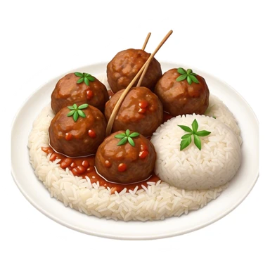 Kofte Cinematic Realistic Kofte Dish Emoji, depicted as spiced meatballs served alongside a portion of fragrant rice, rendered with rich textures and warm, appetizing lighting. sticker